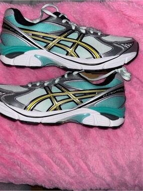 Asics  Mens Teal, Gray & Yellow Running Sneakers